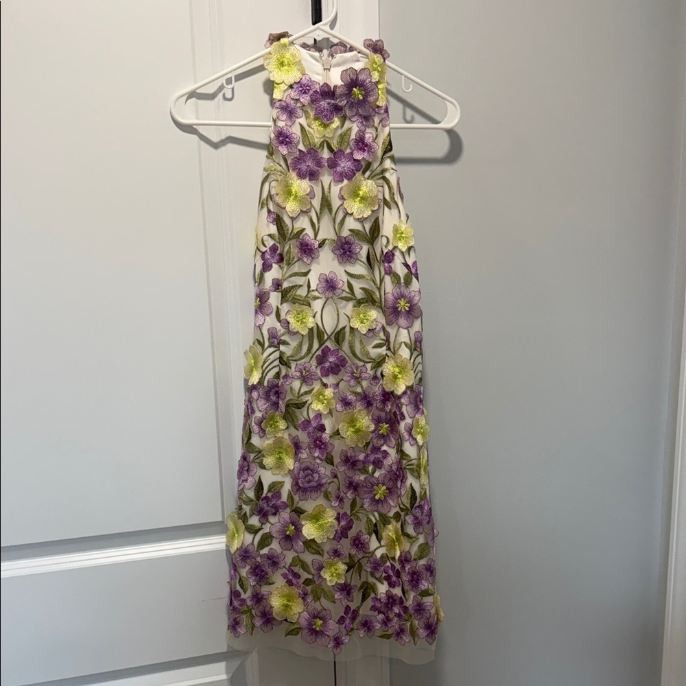 Marchesa Muse White and Purple Embroidered Dress